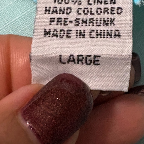 100%linen aqua blue ruffle button up tunic. 3/4 sleeve,  split hem. - Picture 9 of 16